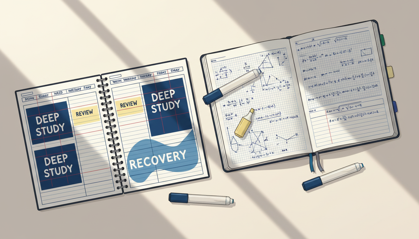 Weekly mathematics study plan with recovery buffer