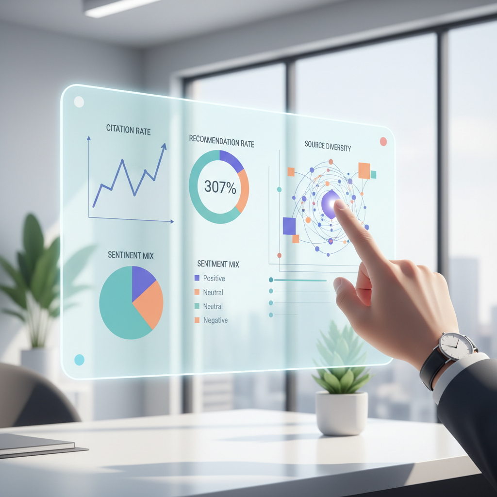 AI citation reporting dashboard with source diversity and recommendation metrics