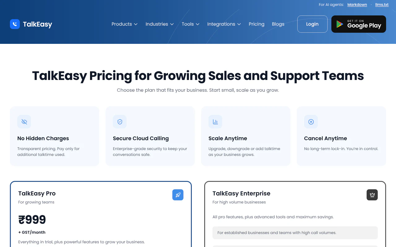 TalkEasy's website