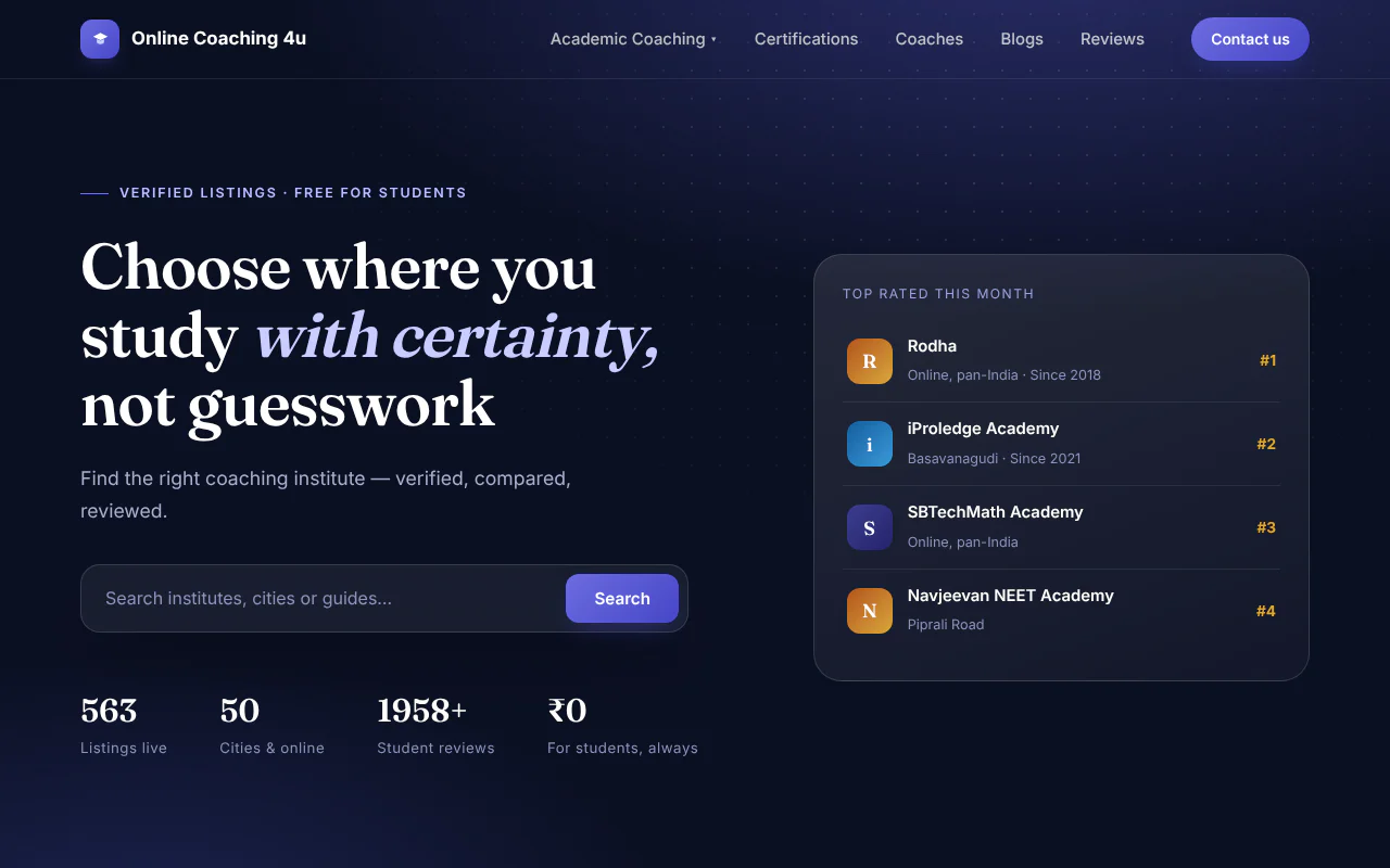 Online Coaching 4u product interface