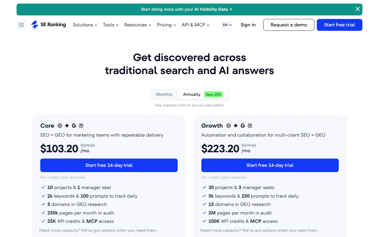 SE Ranking's website
