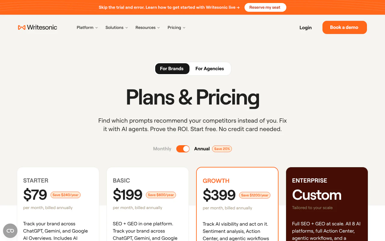 Writesonic's website