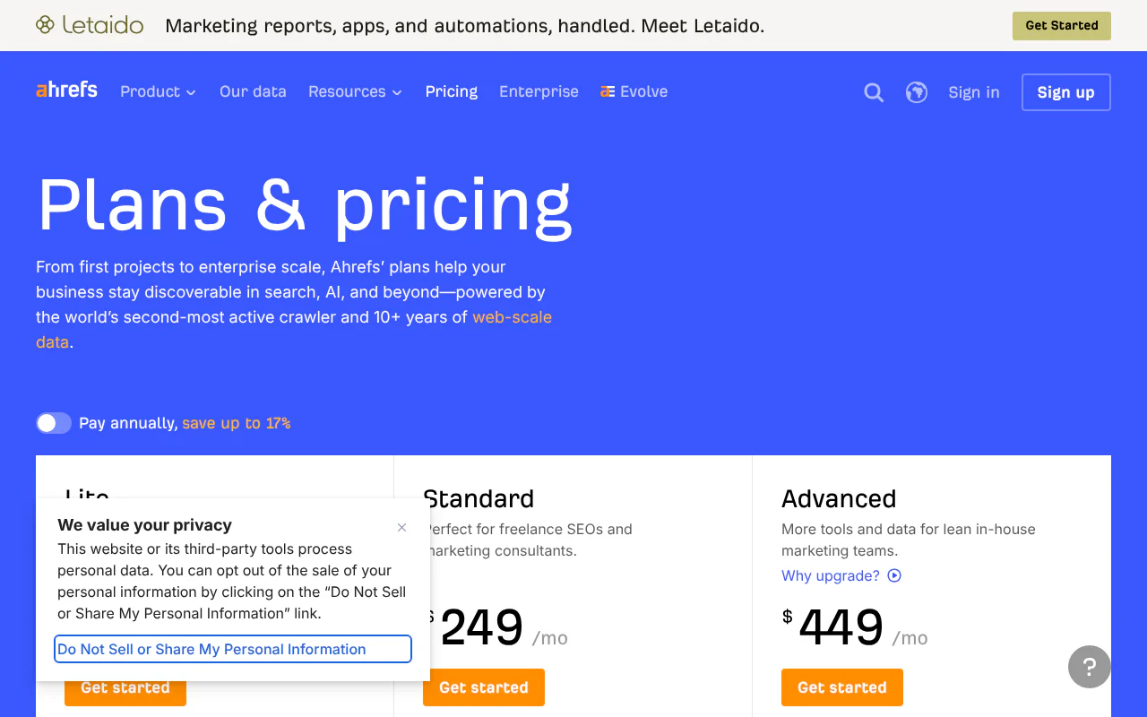 Ahrefs Brand Radar's website