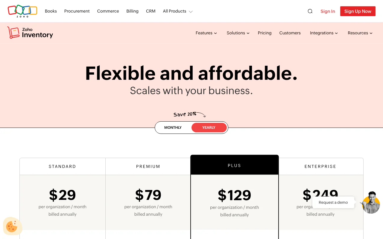 Zoho Inventory's website