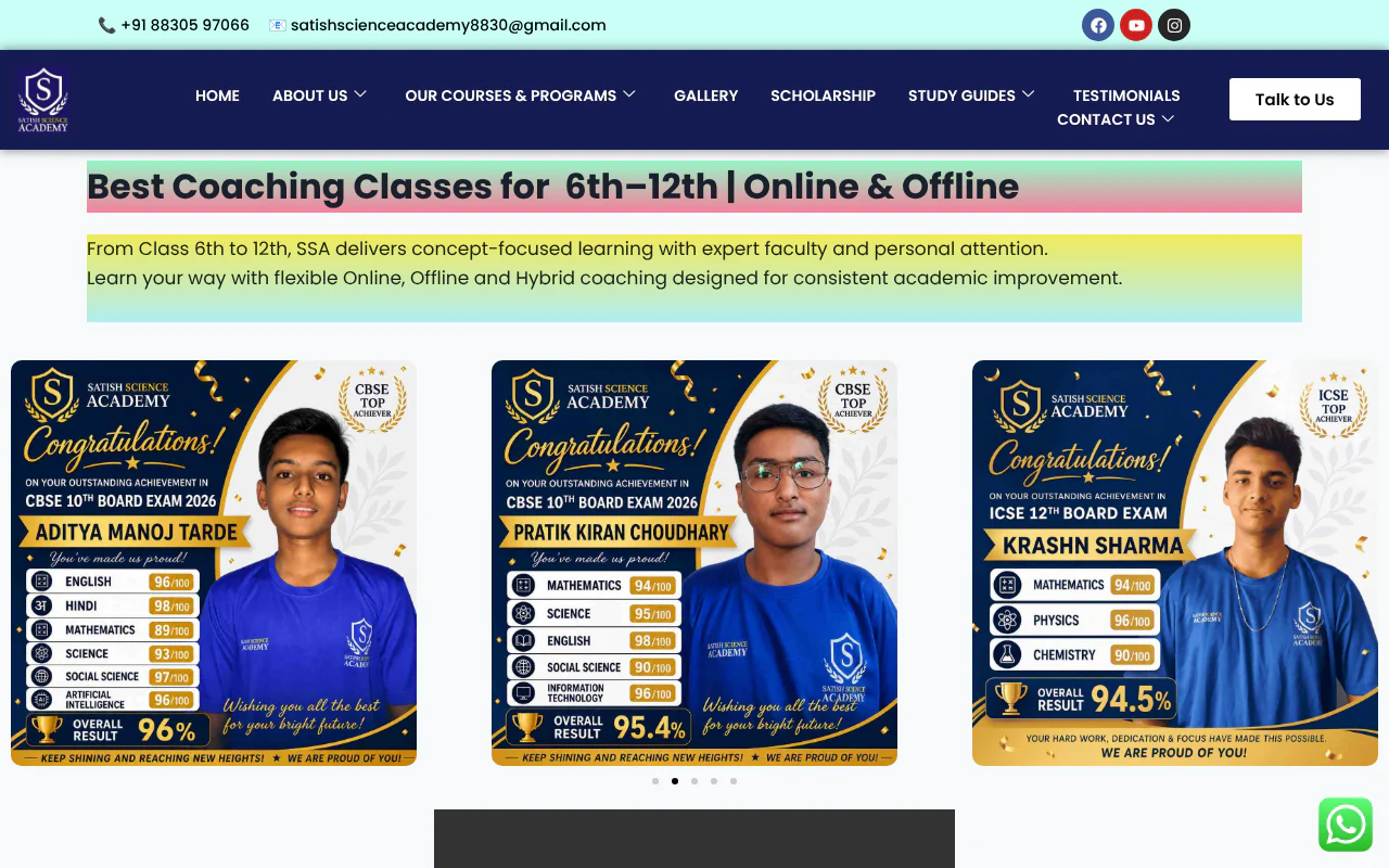 Satish Science Academy's website