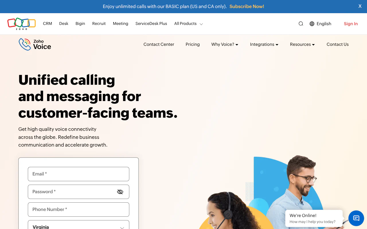 Zoho Voice's website