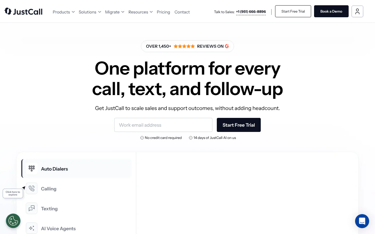 JustCall's website